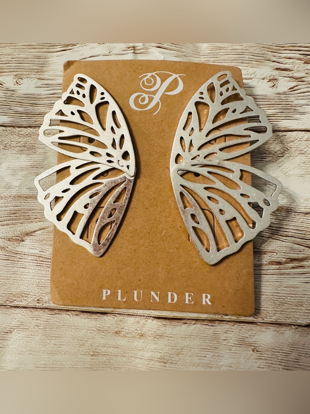 Plunder Silver Butterfly Wing Statement Post style Earrings*Brand New!